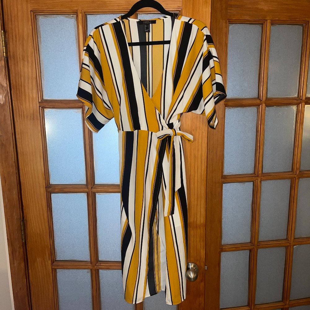 Yellow Striped Wrap Dress